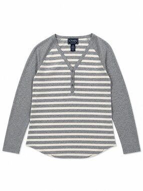Chaps Classics Gray Striped 100% Cotton Henley Top Small